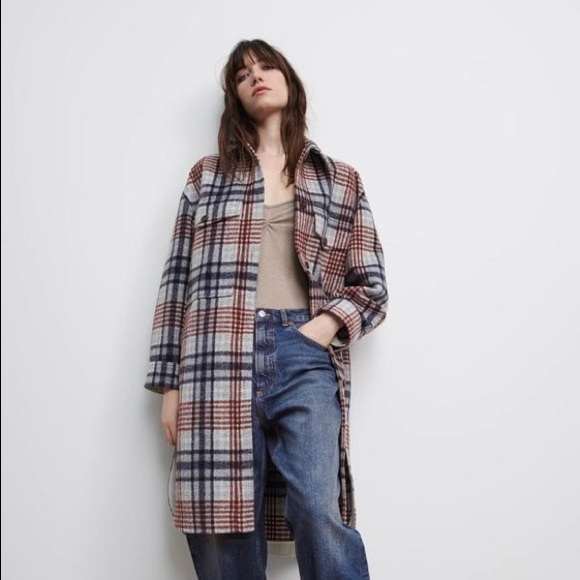 Zara Long Plaid Coat - Picture 3 of 7